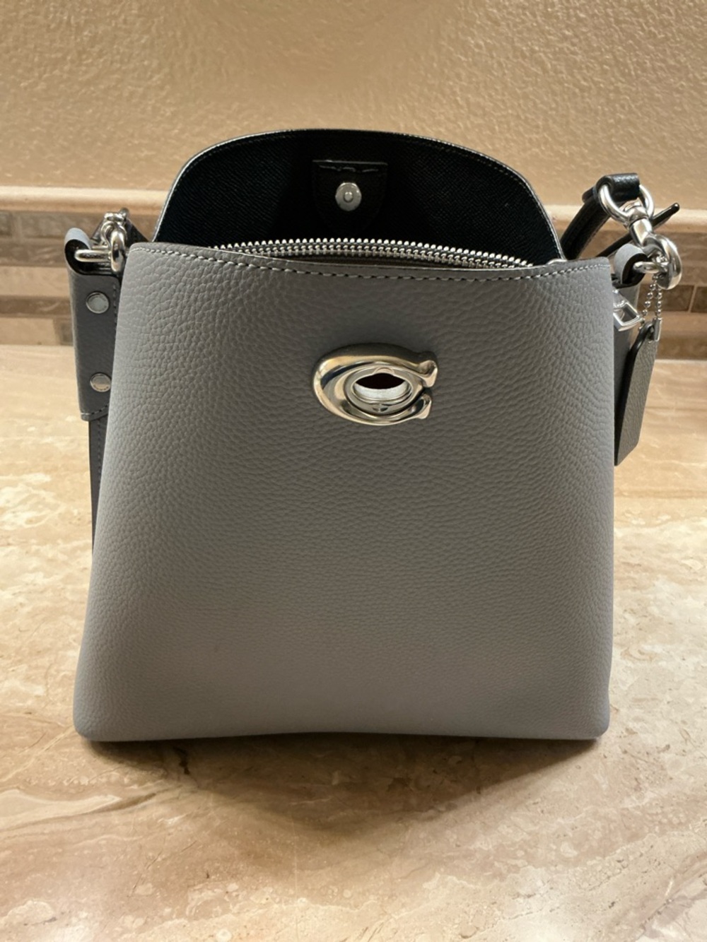 Coach Pebbled Leather Crossbody Bucket Bag in Slate Gray